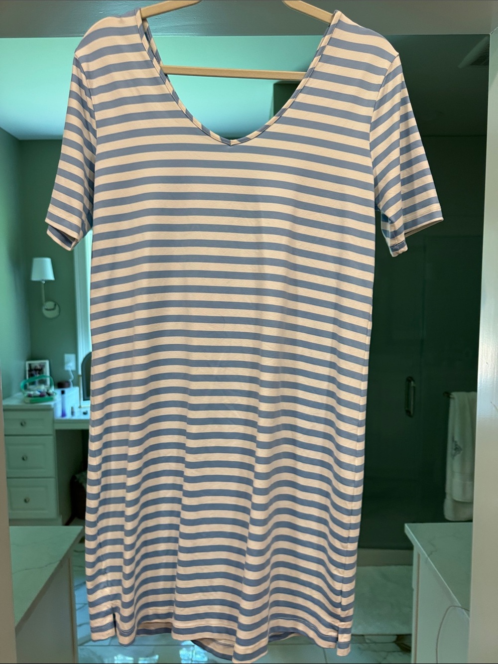 Dudley Stephens Striped Short Sleeve T-Shirt Dress - White & Light Blue